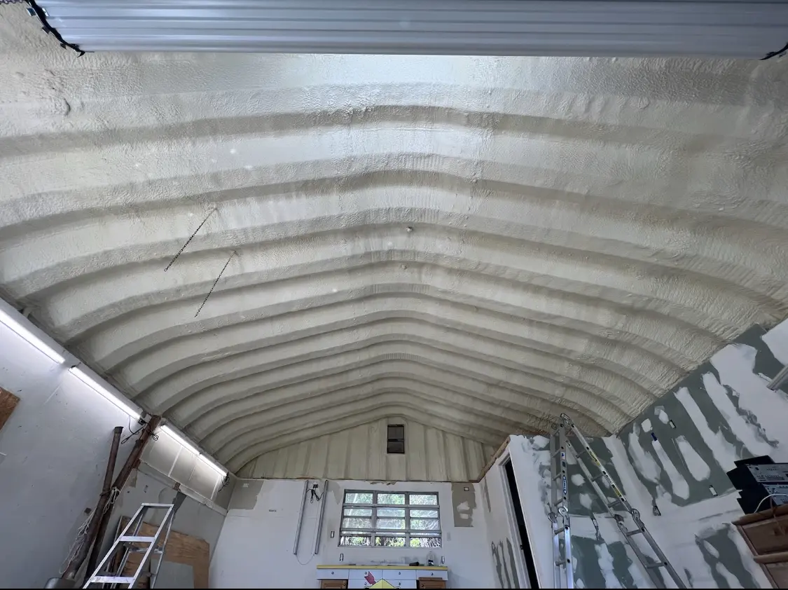 Spray polyurethane foam applied to the underside of a metal roof deck in Bridgeton